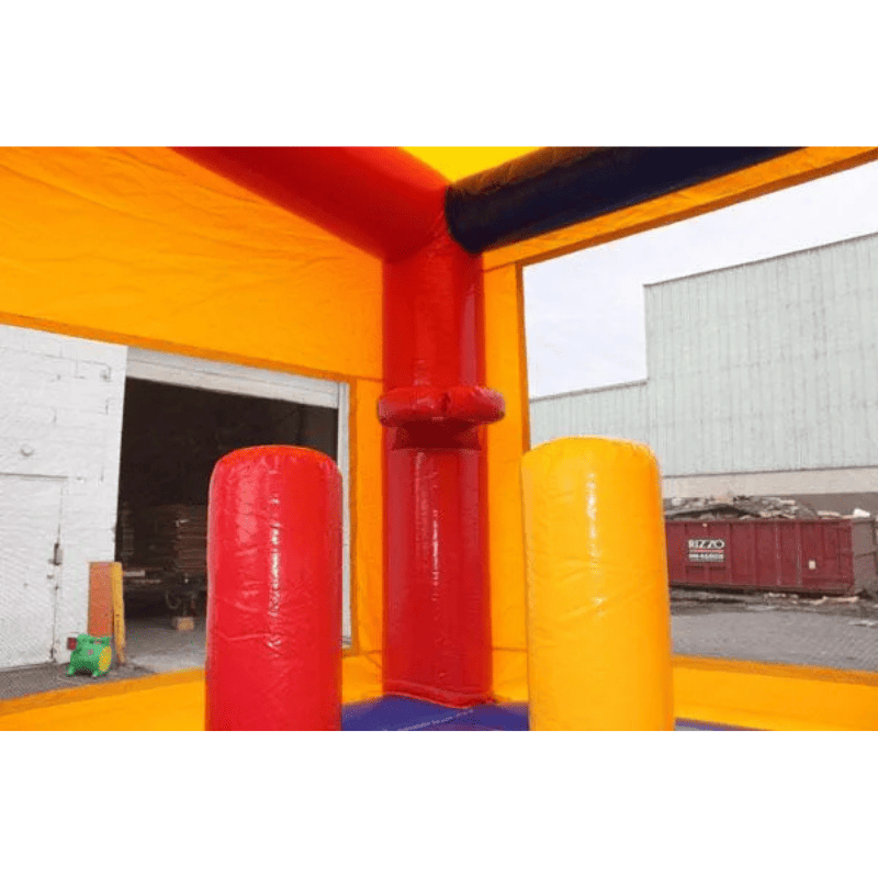 Moonwalk USA Module Combo Wet/Dry Commercial Bounce House with Slide Inside View of Basketball Hoop and Pop Ups