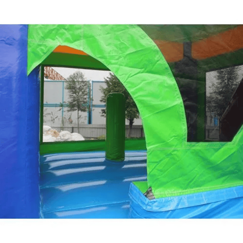 Moonwalk USA Palm Tree Combo Bounce House Wet/Dry Bottom of Slide Arch View into Unit