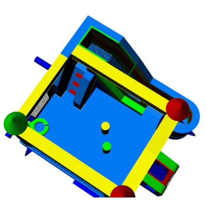 Moonwalk USA Palm Tree Combo Bounce House Wet/Dry Top Render View of Slide, Basketball Hoop and Pop Ups Alternate