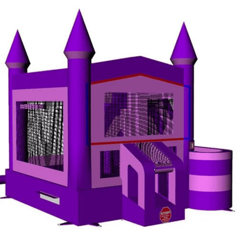 Moonwalk USA Pink Castle Combo Bounce House Wet/Dry Front Right View of 3D Render