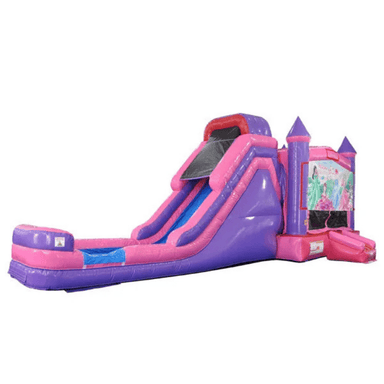 Moonwalk USA Pink Castle Combo XL Bounce House Wet/Dry Front Right View with Princess Panel