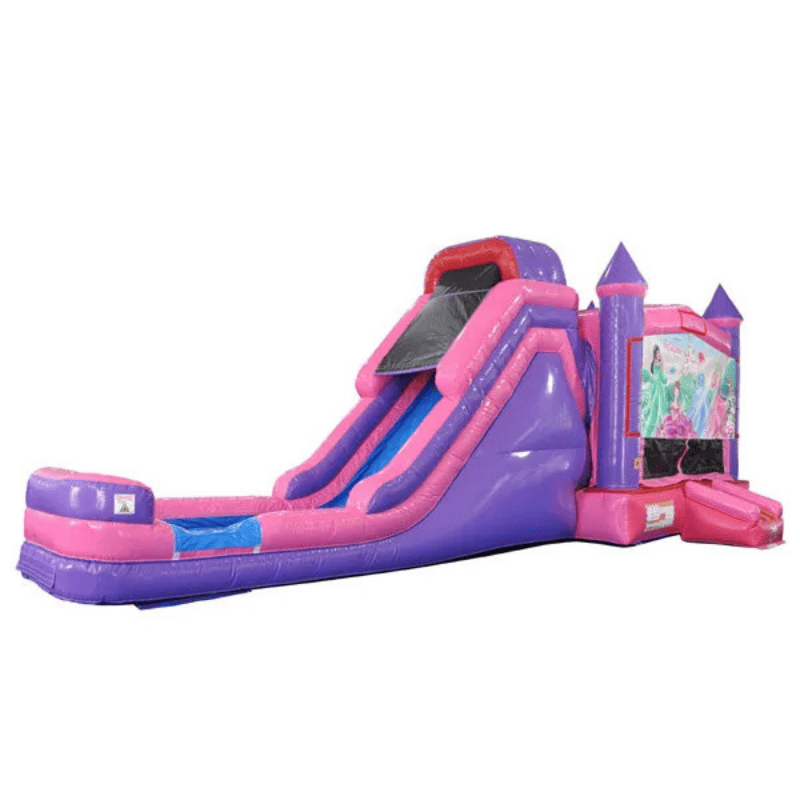 Moonwalk USA Pink Castle Combo XL Bounce House Wet/Dry Front Right View with Princess Panel