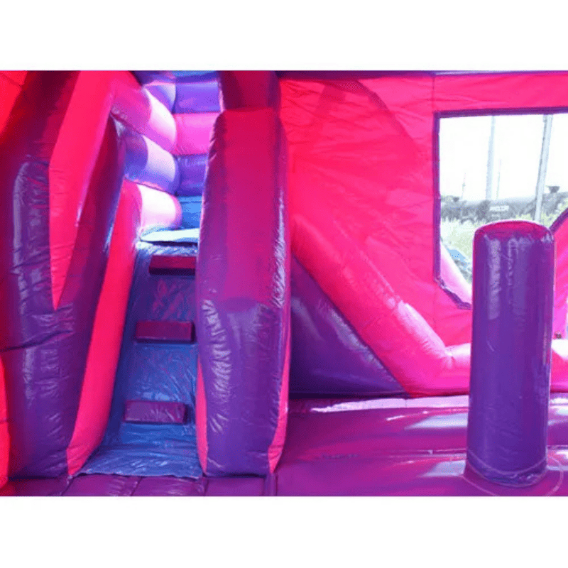 Moonwalk USA Pink Castle Combo Bounce House Wet/Dry Inside View of Ladder and Pop Ups