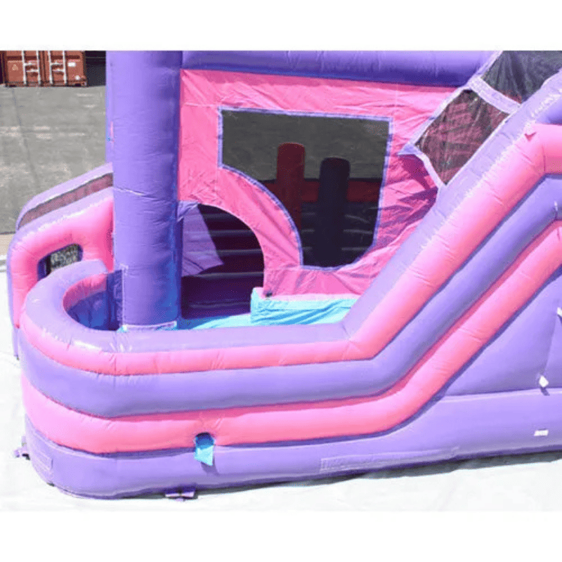 Moonwalk USA Pink Castle Combo Bounce House Wet/Dry Side Slide View