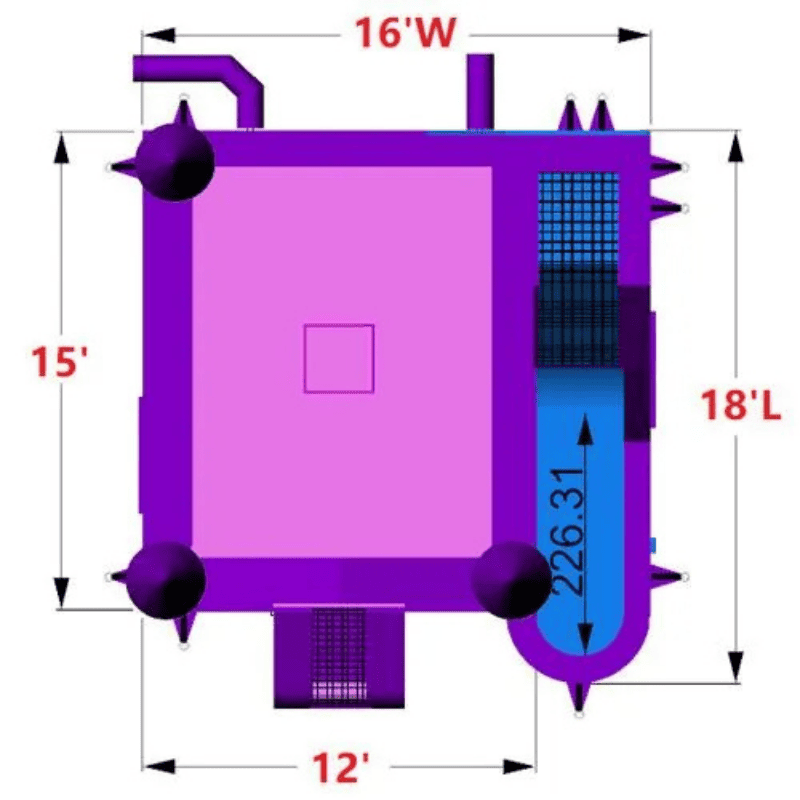 Moonwalk USA Pink Castle Combo Bounce House Wet/Dry Top Render View with Exterior Dimensions