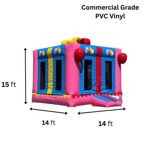 Moonwalk USA Pink Gift Box Bouncer B-051 14x14 pink gift box bounce house specifications