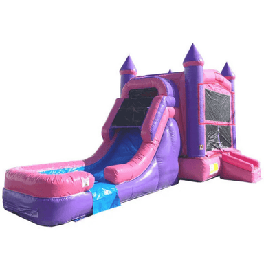 Moonwalk USA Pink and Purple Castle Combo Bounce House Wet/Dry Front Right View