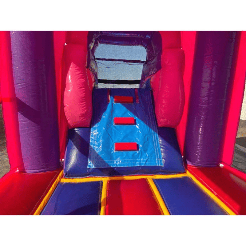 Moonwalk USA Pink and Purple Castle Combo Bounce House Wet/Dry Ladder to Slide