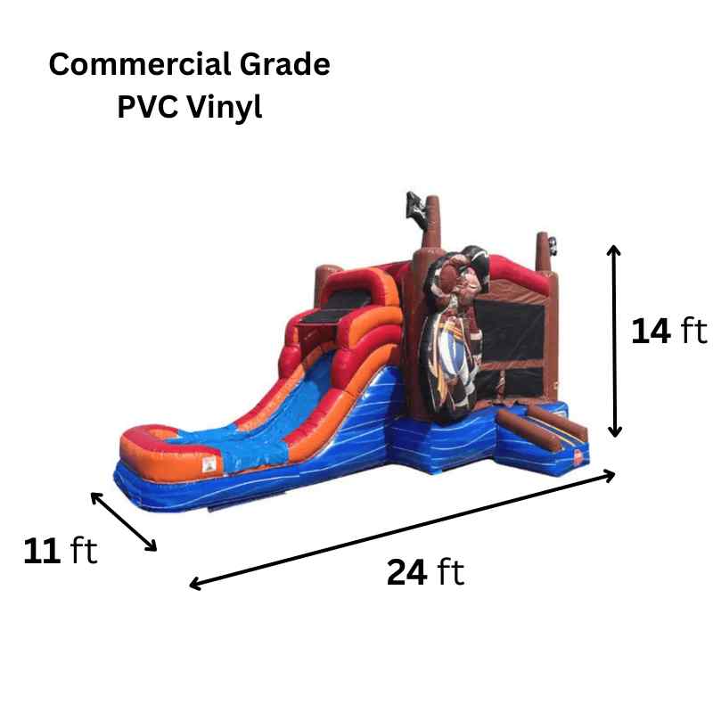 Moonwalk USA Pirate Bounce House Combo with Slide Wet/Dry Dimensions and Commercial Grade Vinyl View