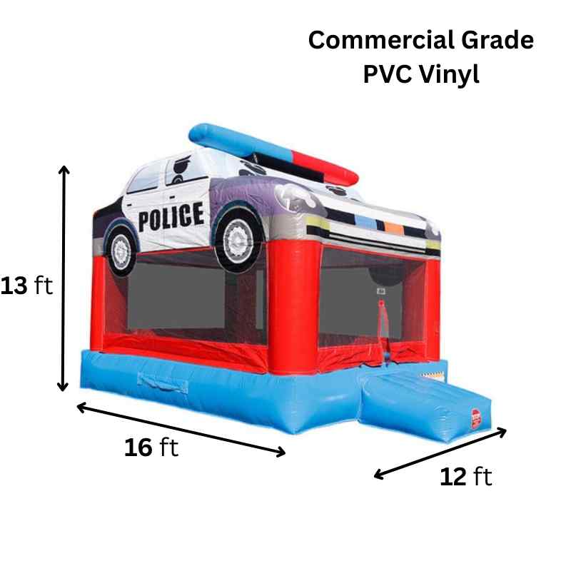 Moonwalk USA Police Car Bounce House Dimensions and Commercial Grade Vinyl Information
