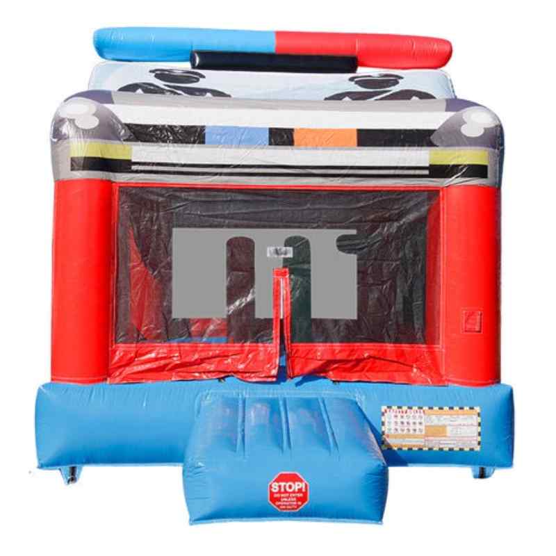 Moonwalk USA Police Car Bounce House Front View with Entrance Ramp