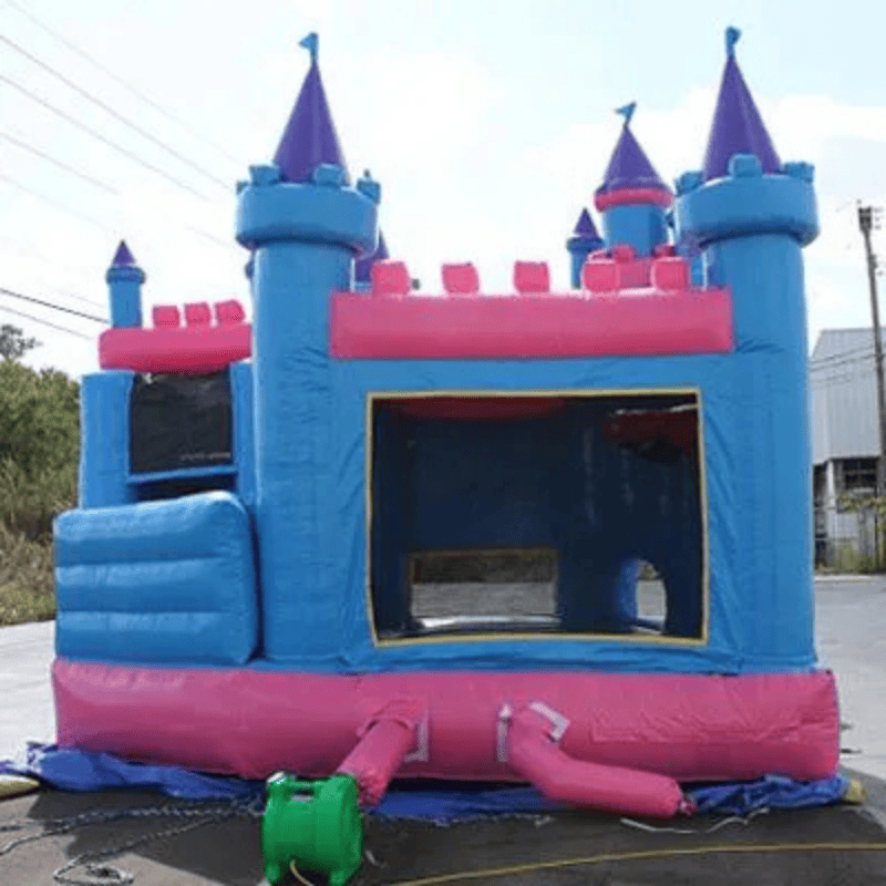 Moonwalk USA Princess Castle Combo Bounce House Rear View with Blower Attached
