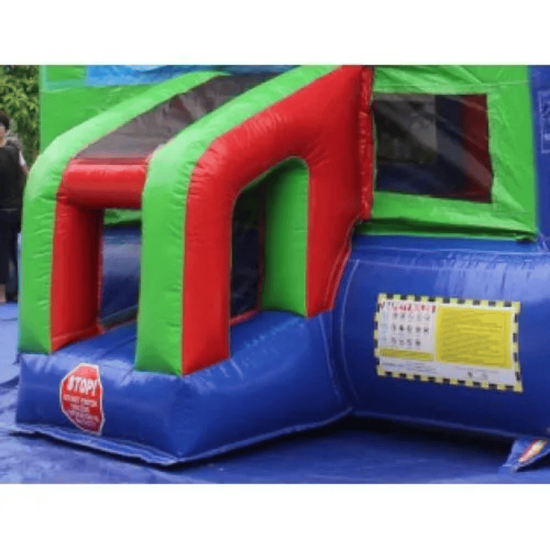 Moonwalk USA Rainbow Castle Bounce House Front Left View of Entrance