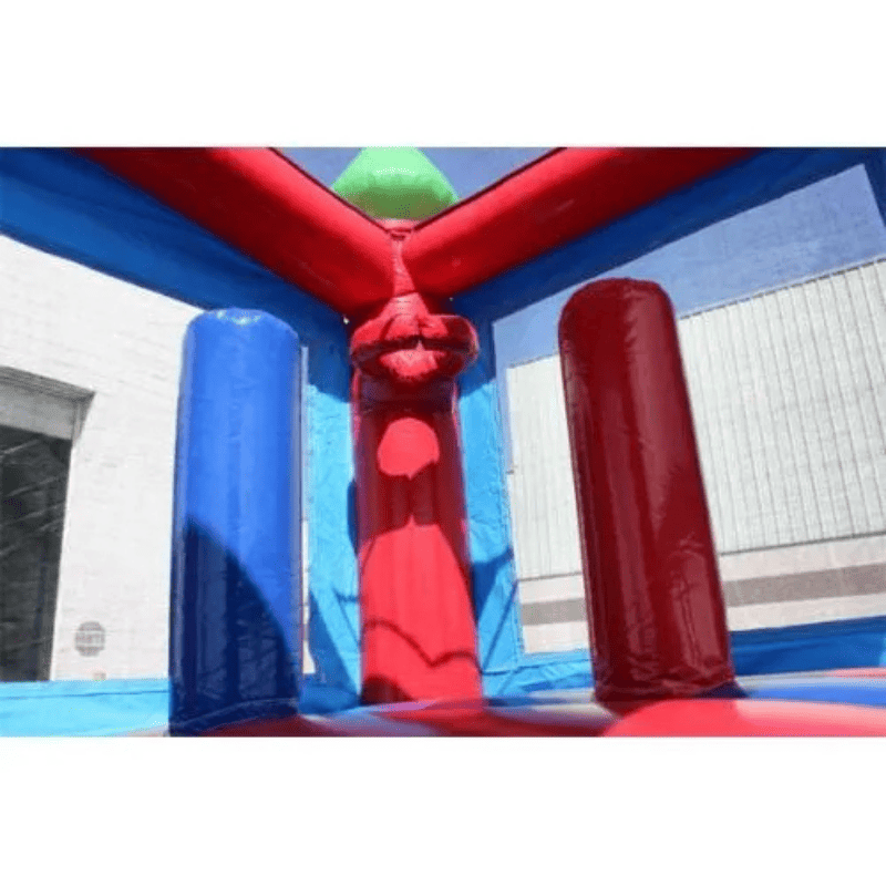 Moonwalk USA Rainbow Castle Bounce House Inside View of Pop Ups and Basketball Hoop