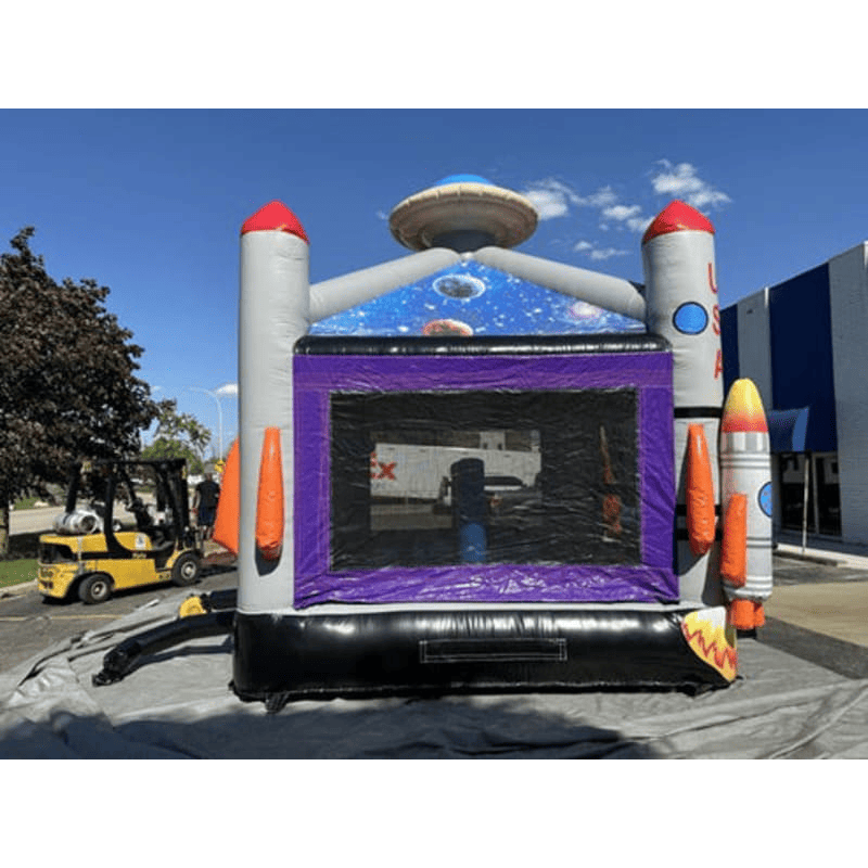 Moonwalk USA Space Bounce House Side View Outside with Blower Attachment