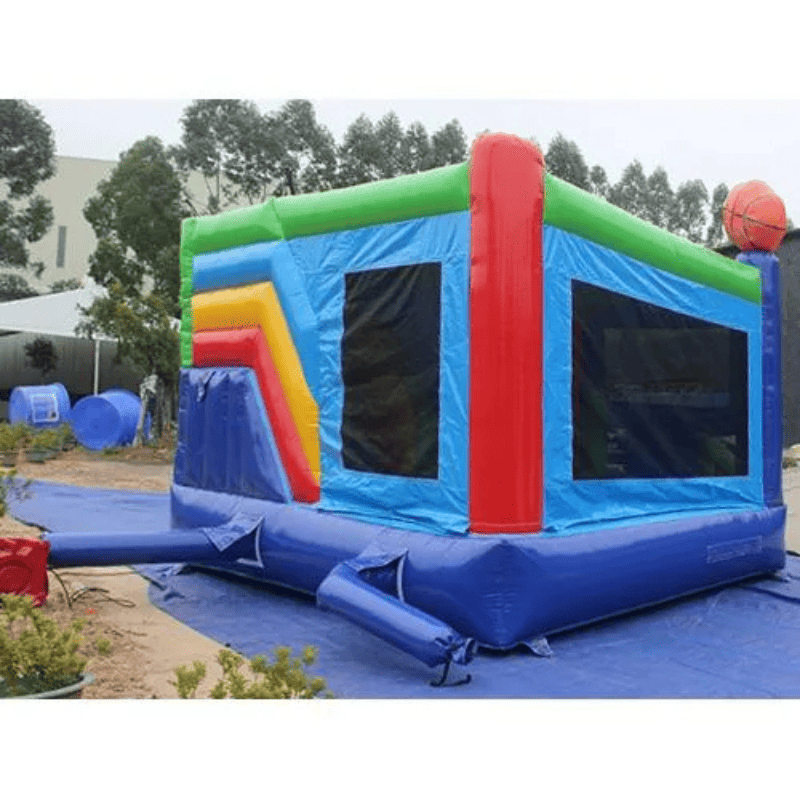 Moonwalk USA Sports Combo Bounce House Wet/Dry Rear View with Blower Attached