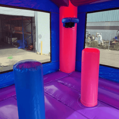 Rainbow unicorn bounce house Inside View of Pop Up and Basketball Hoop Features