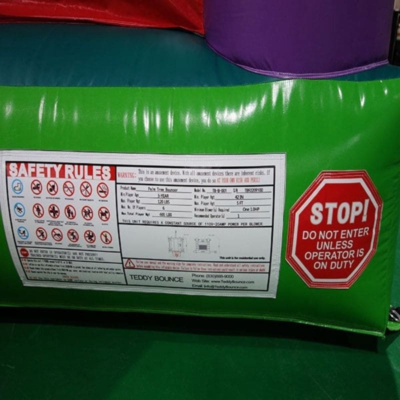 Safety Rules on Eagle Bounce Green Palm Tree Bouncy Castle