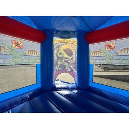Compact 12 FT Blue Castle Bounce House layout inside