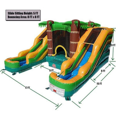 Eagle Bounce Dual Lane Palm Tree Combo with Slides Dimensions and Specs