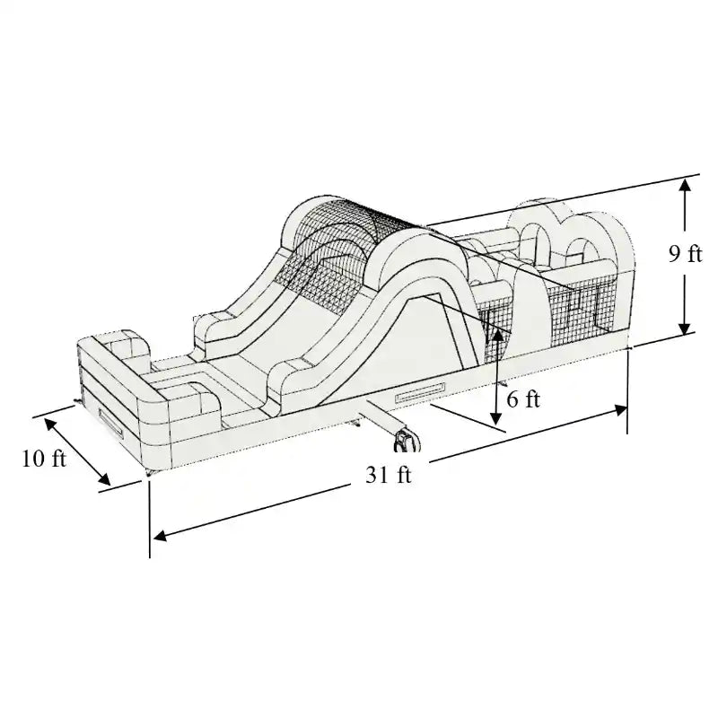 Dimensions of the 31 FT Inflatable Obstacle Course in Rainbow