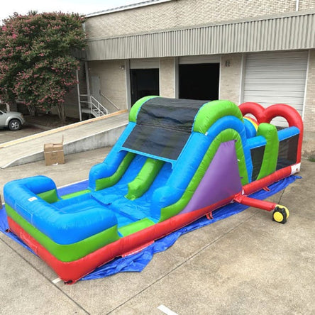 31 FT Inflatable Obstacle Course in Rainbow Theme Outside View