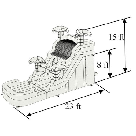 15 FT Blue Palm Tree Slide Wet and Dry – dimensions chart