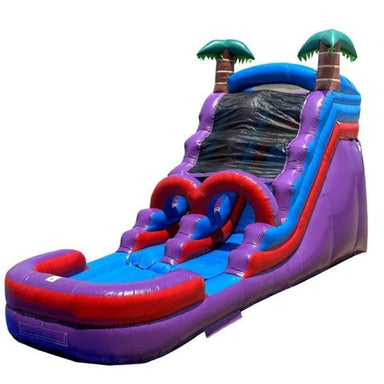 Front Left View of 15 FT Purple Palm Tree Slide Wet and Dry