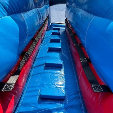 Ladder View with Side Holds of Eagle Bounce Dual Lane Water Slide in Purple