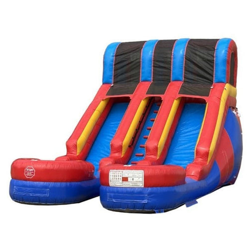 15 FT Red and Blue Dual Lane Water Slide Wet and Dry Front Left View