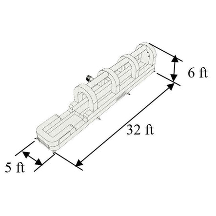 Dimensions chart of 32 FT Rainbow Slip and Slide inflatable