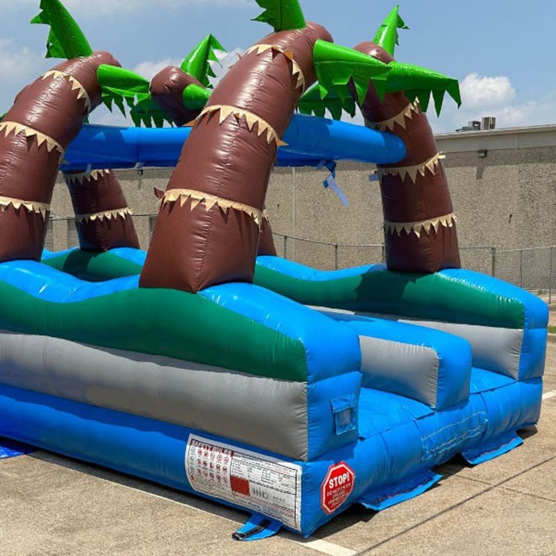Entrance View of Eagle Bounce 32 Foot Dual Lane Palm Tree Slip and Splash