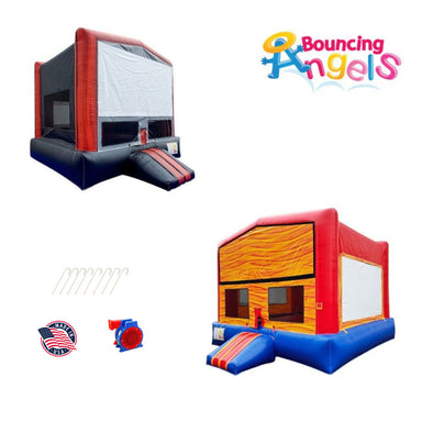 Movie Screen Bounce House Both Options and Accessories View