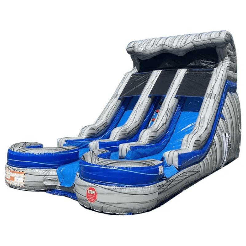 Moonwalk USA 15'H Dual Lane Rocky Water Slide Wet n Dry Front Left View
