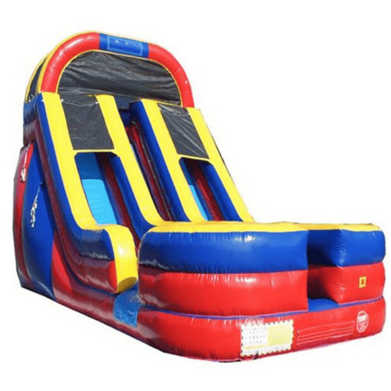 Moonwalk USA 18'H Dual Lane Wet n Dry Slide in Red and Blue Front Right
