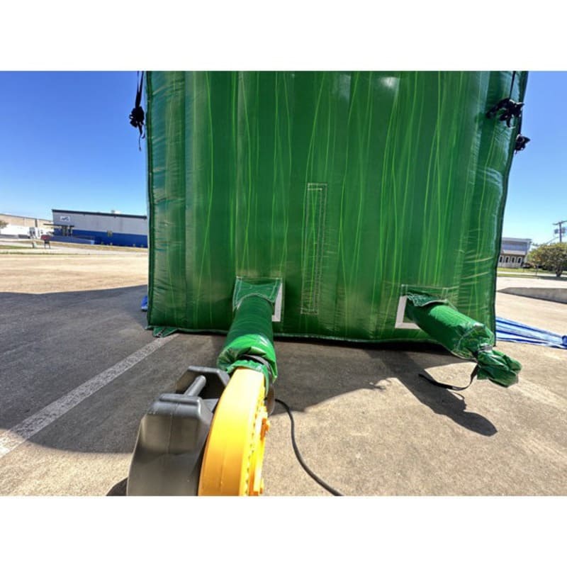 Rear View of Unit and Blower Attachment on Eagle Bounce 18 FT Green Wet and Dry Inflatable Slide