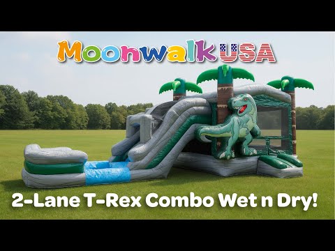 Moonwalk USA 2-Lane T-Rex Combo Bounce House Wet/Dry Video