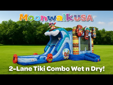 Moonwalk USA 2-Lane Tiki Combo Bounce House Wet/Dry Video